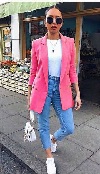 Candy-colored mid-length temperament blazer