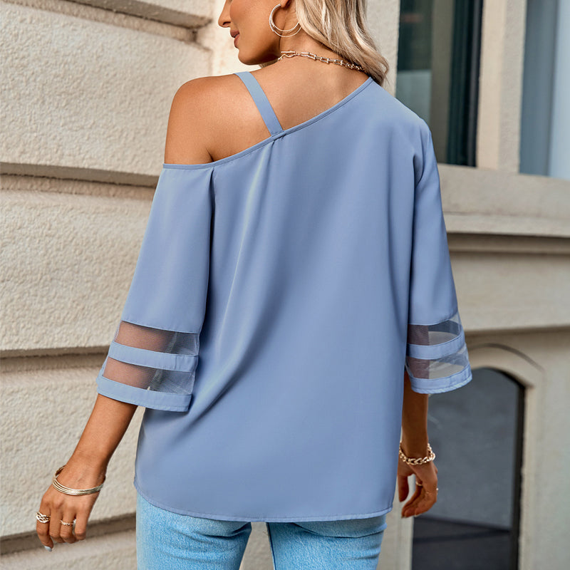 European And American Spring And Summer New Women's Fashion Casual Solid Color Metal Buckle Shoulder Top Women