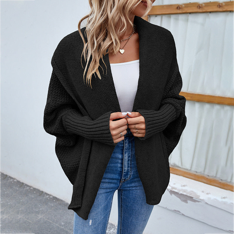 Women's Casual Fashion Solid Color Doll Sleeve Sweater Jacket