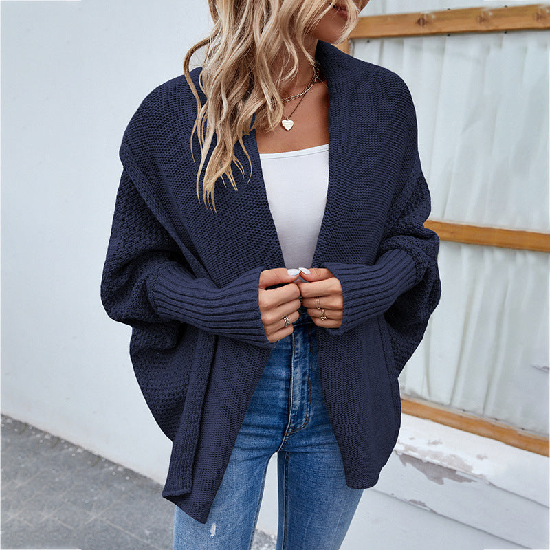 Women's Casual Fashion Solid Color Doll Sleeve Sweater Jacket