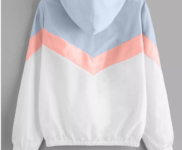 Tricolor Paneled Long Sleeve Hooded Jacketooded jacket