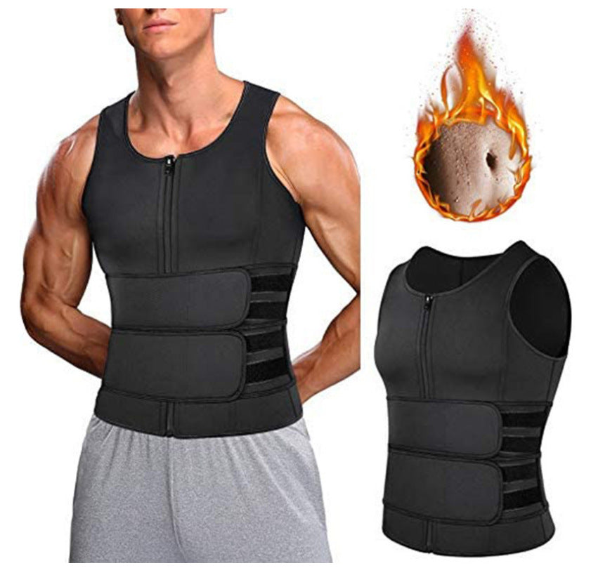 Fitness Men Shapewear Sauna Vest Waist Trainer Double Belt Sweat Shirt Corset Top Body Shaper