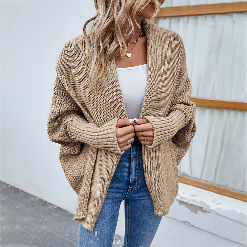 Women's Casual Fashion Solid Color Doll Sleeve Sweater Jacket