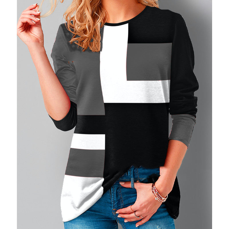 Women's Geometric Colorblock Long Sleeve T-Shirt