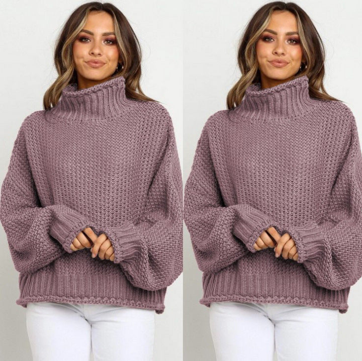 Fall Winter Pullover High-neck Loose-fitting Women's Sweater