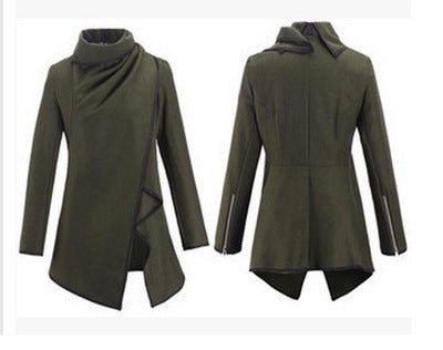 Irregular slim temperament woolen coat