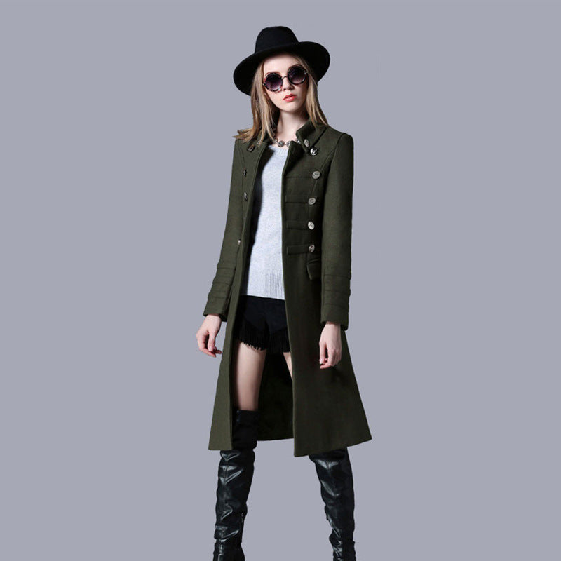 Mid-length Over-the-knee Woolen Coat With Waist