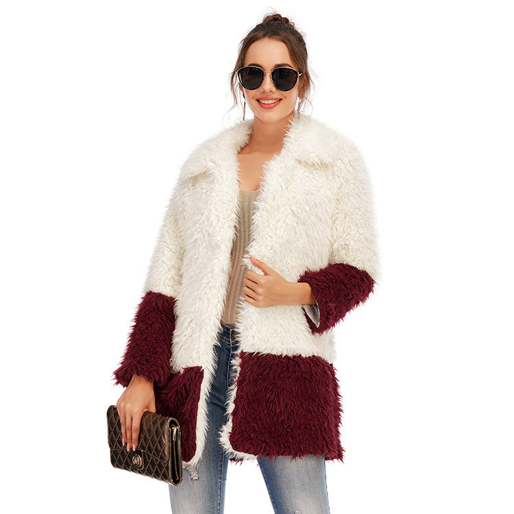 Medium length wide imitation fur cotton jacket