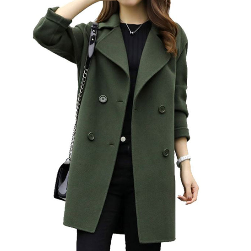 Double-breasted woolen coat