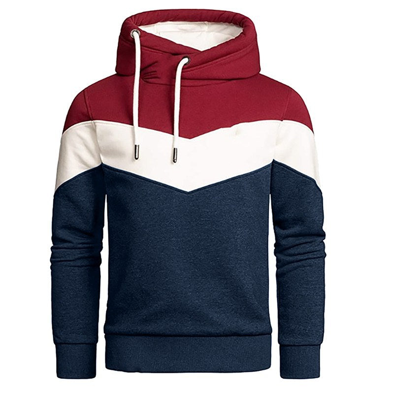 Heavy Hooded Solid Color Stitching Men's Sweater