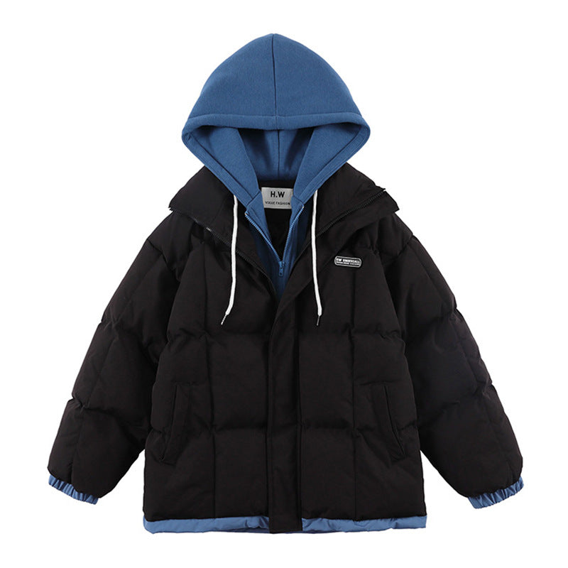 Color Contrast Patchwork Winter Thick Loose Bread Cotton-padded Jacket Vibe Style