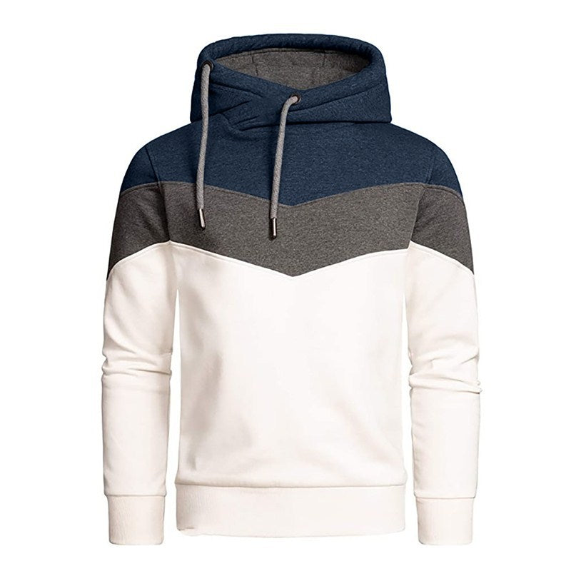 Heavy Hooded Solid Color Stitching Men's Sweater