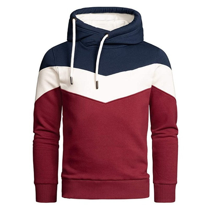 Heavy Hooded Solid Color Stitching Men's Sweater