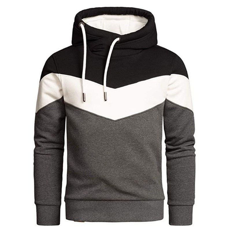 Heavy Hooded Solid Color Stitching Men's Sweater