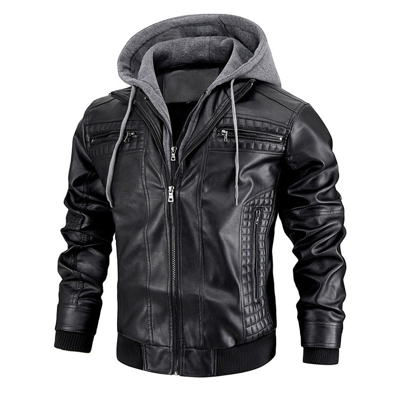 Hooded PU Jacket Warm Men