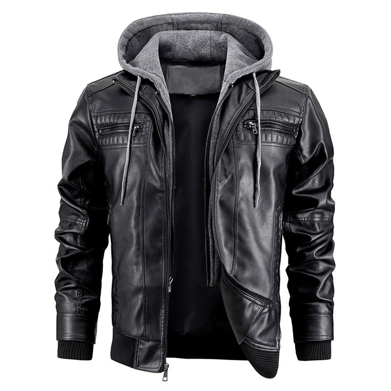 Hooded PU Jacket Warm Men