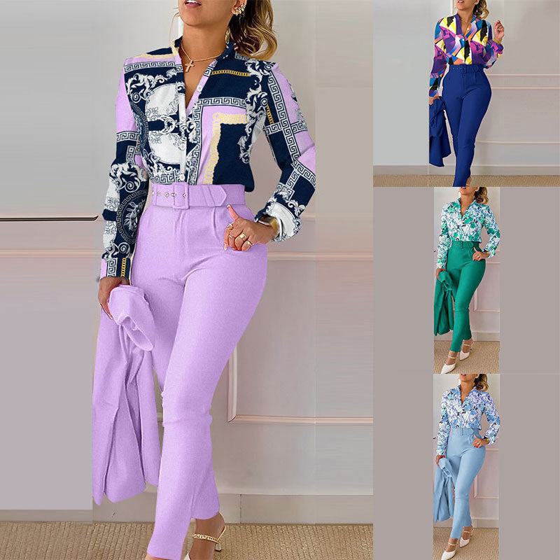 Ariam Women's Clothing New Elegant Printed Trousers Long Sleeve Fashion Casual Set