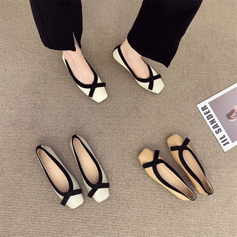 French Classic Style Square Toe Flat Shoes Women