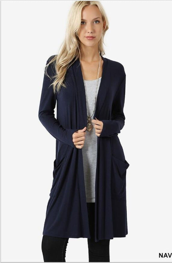 Simple Coat Long Sleeve Mid-length Cardigan Women's Clothing