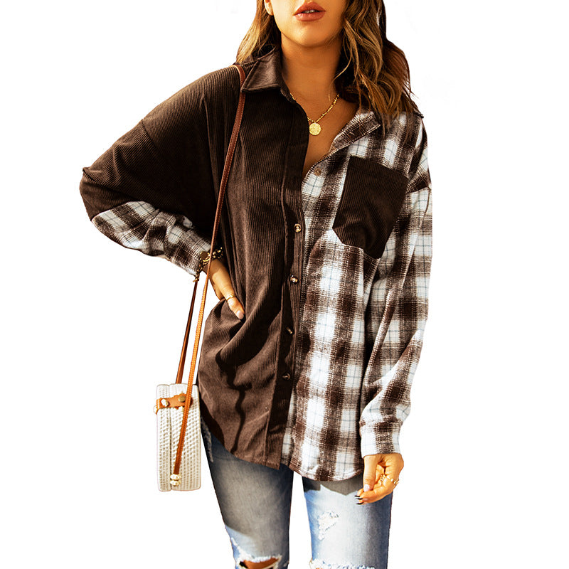 Women's Long Sleeve Loose Pockets Woolen Shirt