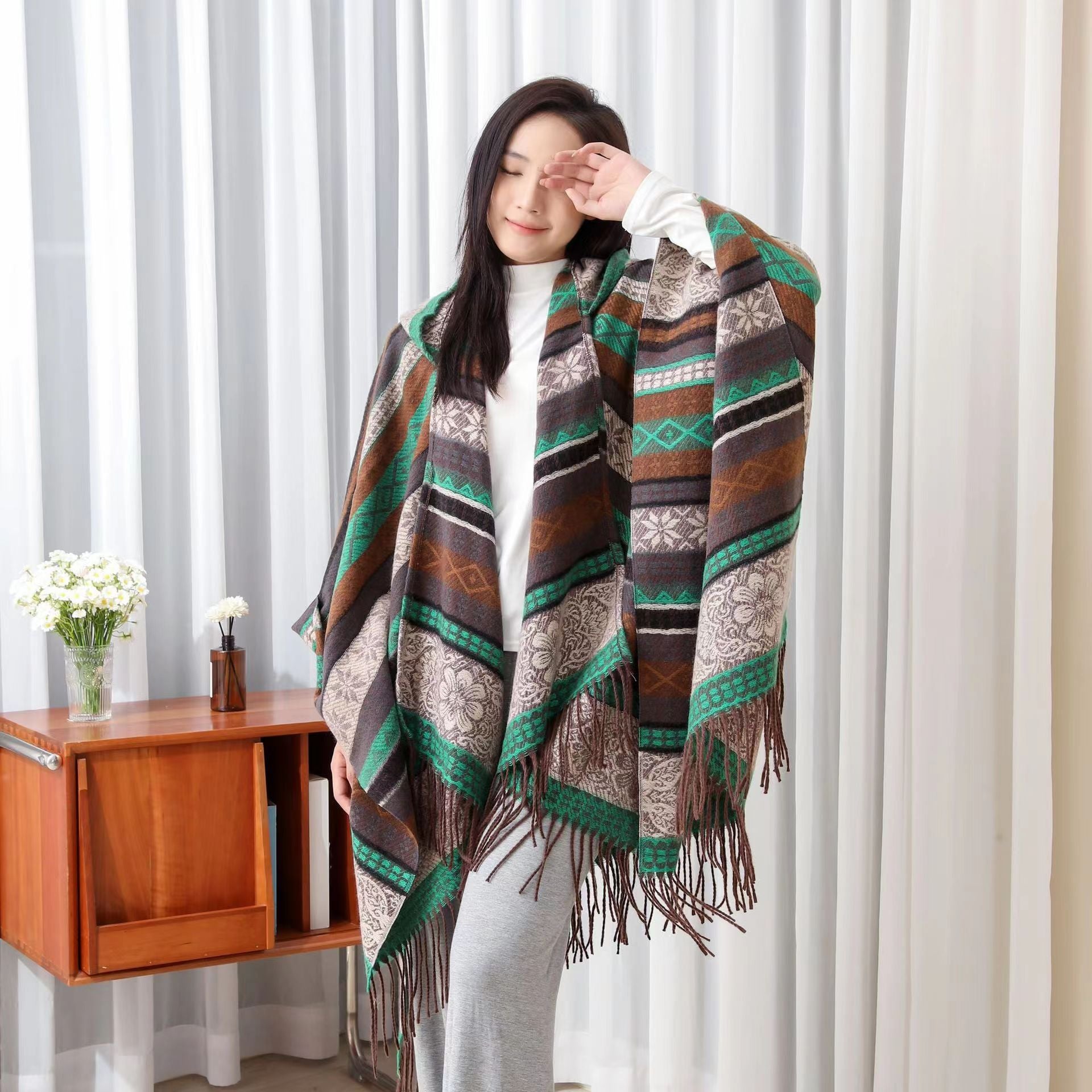 Women's Printed Ethnic Style Shawl Outer Match Cloak