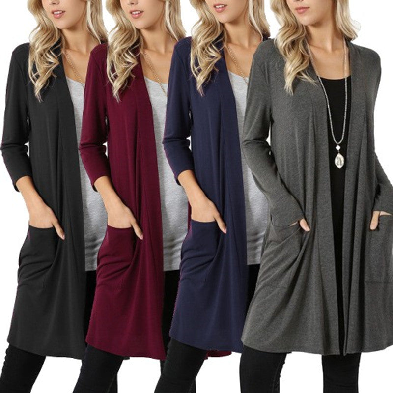 Simple Coat Long Sleeve Mid-length Cardigan Women's Clothing