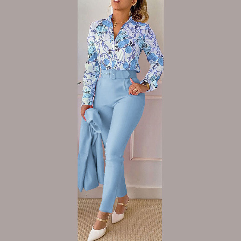 Ariam Women's Clothing New Elegant Printed Trousers Long Sleeve Fashion Casual Set