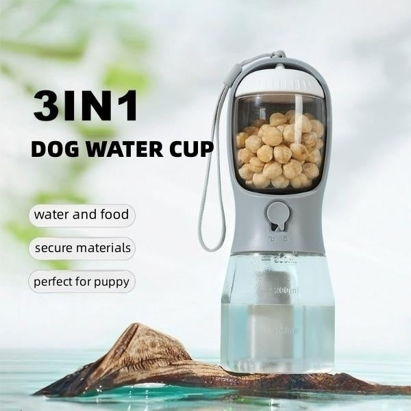 3-in-1 Portable Dog Water Cup – Dispenser for Drinking, Food & Waste Bags