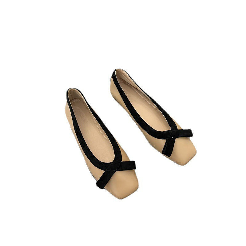 French Classic Style Square Toe Flat Shoes Women