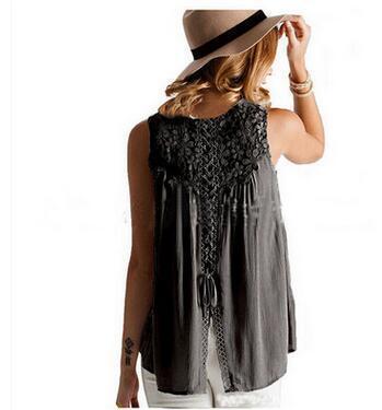 Spring Chain Link Flower Hollow Lace Shirt Back Tie Casual Top Women