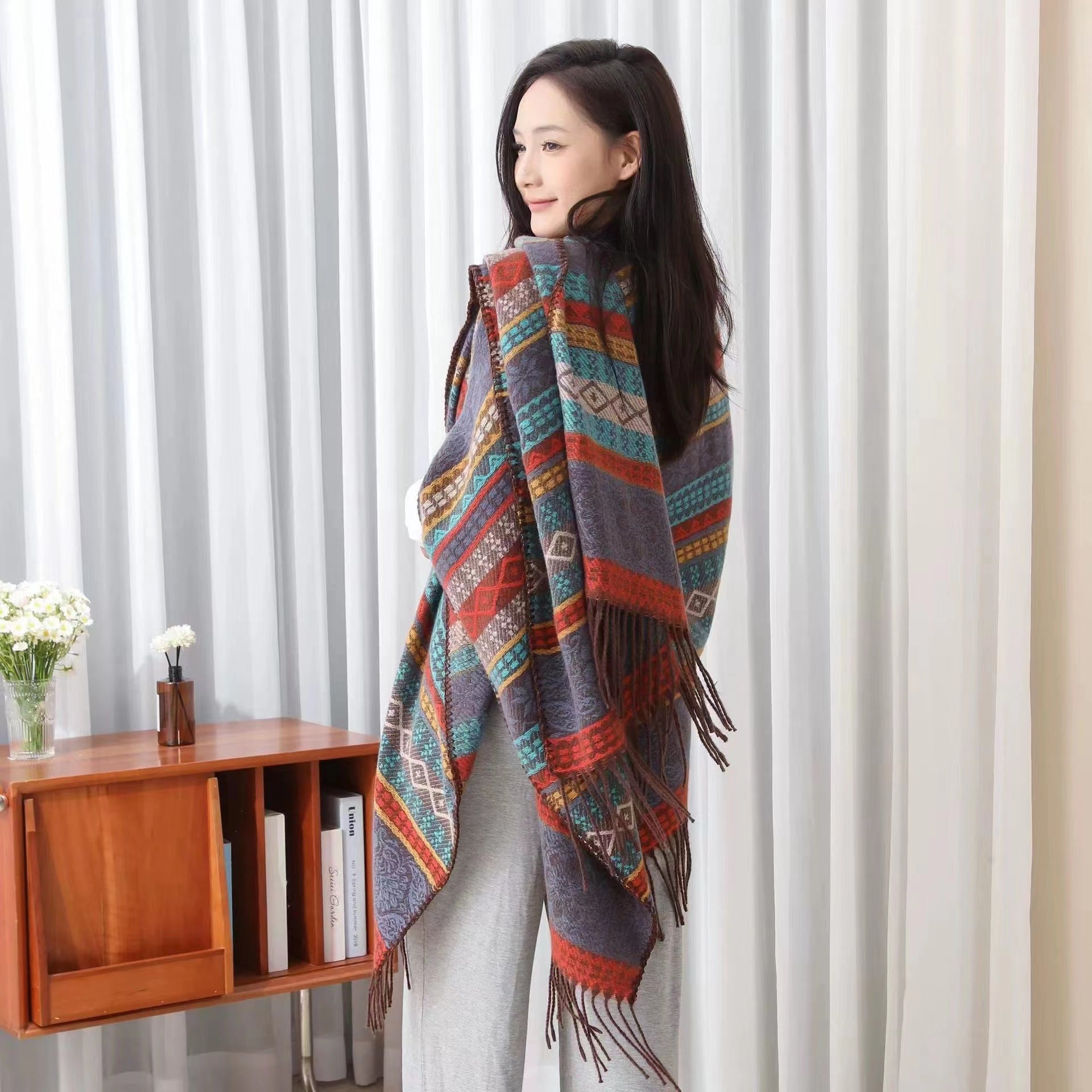 Women's Printed Ethnic Style Shawl Outer Match Cloak