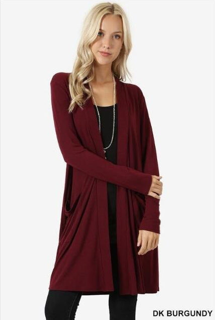 Simple Coat Long Sleeve Mid-length Cardigan Women's Clothing