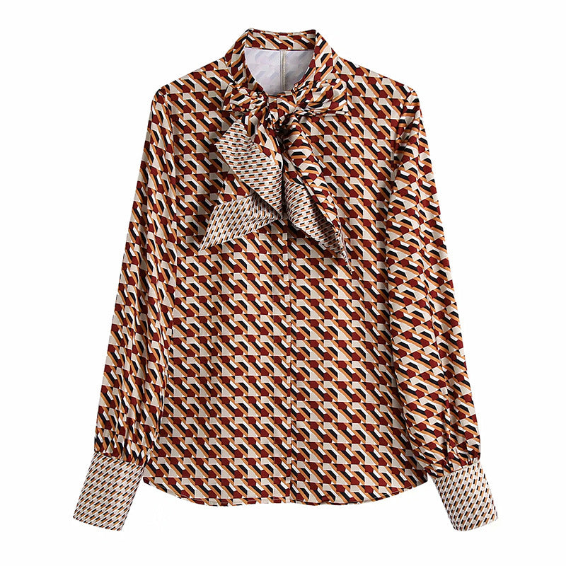 Women's Geometric Pattern Printed Long-sleeved Loose-fitting Shirt