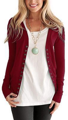 Women's Long Solid V-Neck Long Sleeve Button Cardigan Jacket