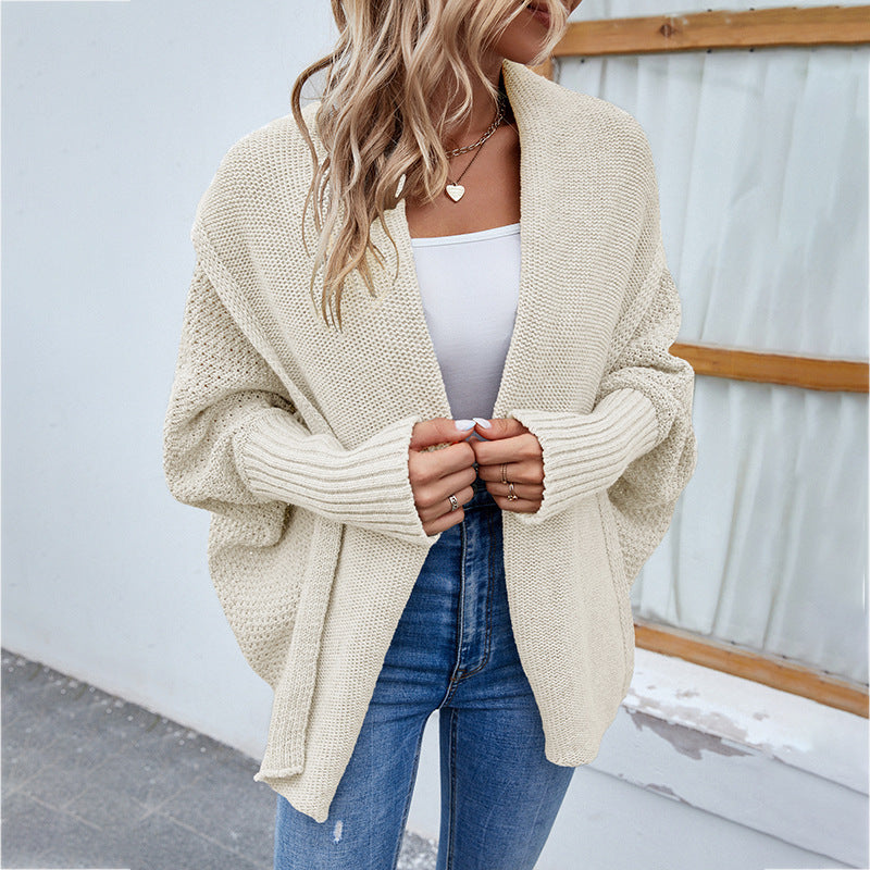 Women's Casual Fashion Solid Color Doll Sleeve Sweater Jacket