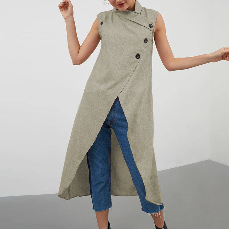 Button Sleeveless Irregular Cardigan