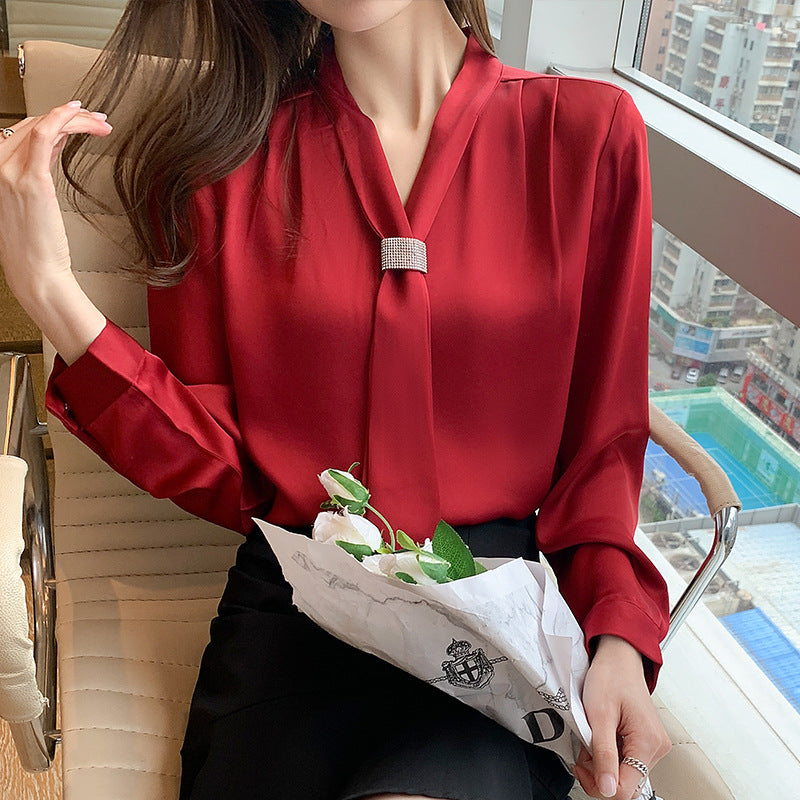 Women's Long Sleeve Fashion Slim Acetate Satin Top